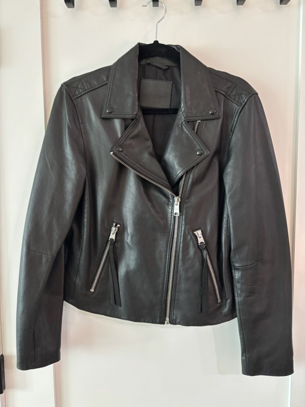 AllSaints Black Dalby Leather Biker Jacket - Sz 10